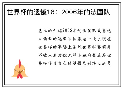 世界杯的遗憾16：2006年的法国队
